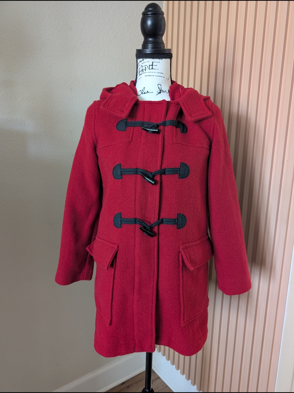 Gap Kids Red Wool-Blend Duffle Coat XXL Toggle Hooded Jacket